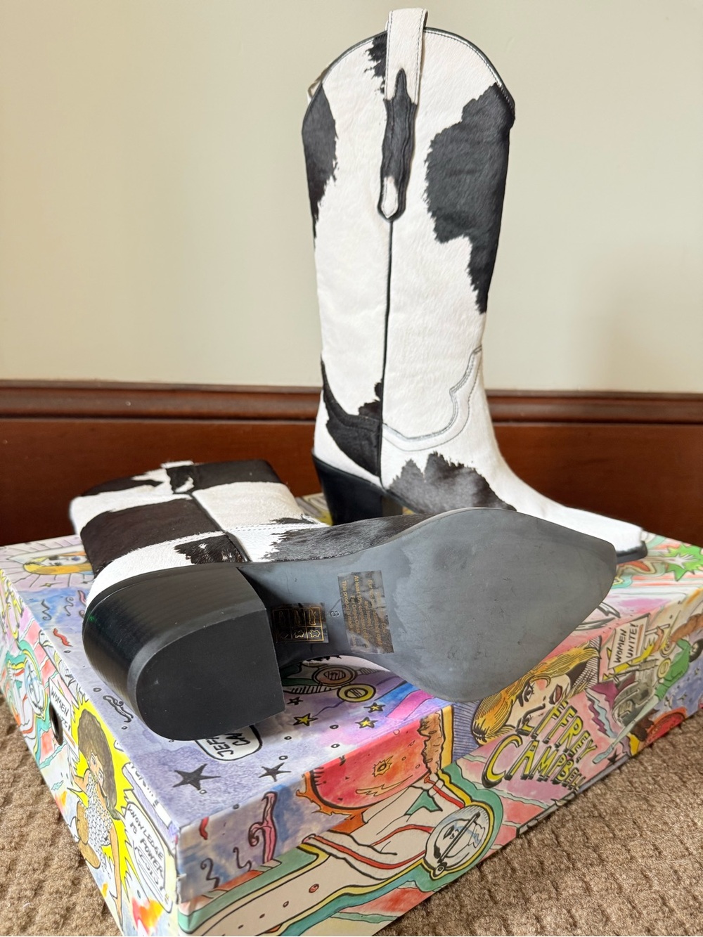 Jeffrey Campbell Black and White Cowhide Western Boots - Picture 3 of 4